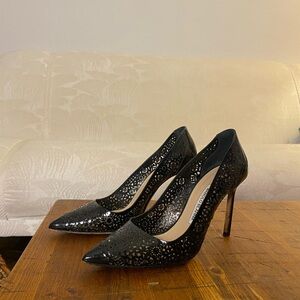 Manolo Blahnik Black Laser-Cut Heels
